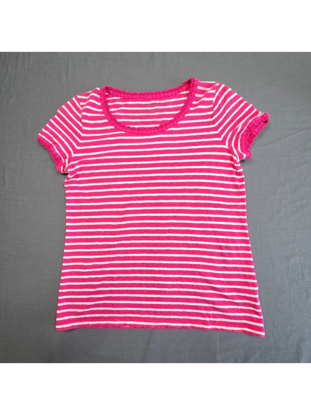 Talbots Small Womens Striped Pink White 100% Cotton Tee Short Sleeve Casual Top